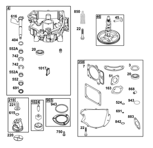 Crankcase Cover/Sump Group Diagram and Parts List for 44C877-0001-B5 400000 - 699999 Briggs and Stratton Engine